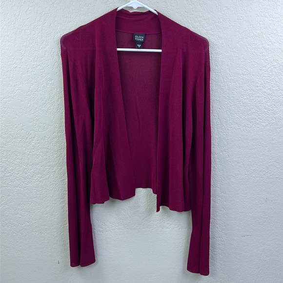 Eileen Fisher Sweaters - Eileen Fisher Women's M Red Cardigan‎ Wrap Long Sleeve Open Knit Sweater Layer